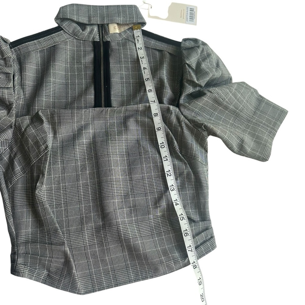 Choosy Gray Plaid Puff Sleeve Crop Top w/ Choker Detail Size 0 NWT - Picture 5 of 7